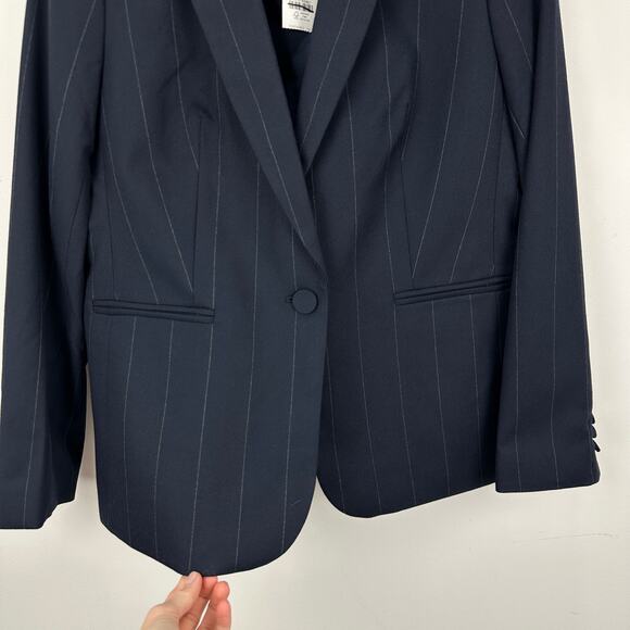 J.Crew Petite One Button Blazer Navy Pinstripe Classic Minimalist US 10P NWT - Picture 10 of 13
